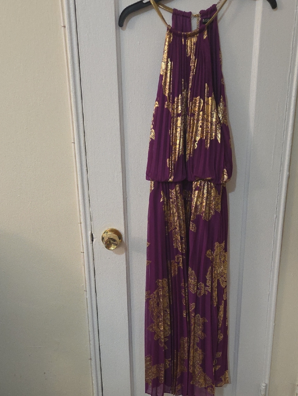 MSK Purple and Gold Metallic Floral Maxi Dress Size 8